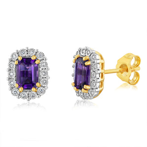 1.08 Carat Amethyst and Diamond Stud Earrings in 9ct Yellow Gold