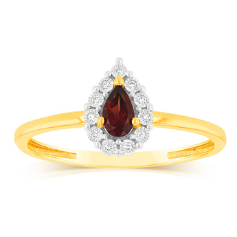 0.27 Carat Red Garnet and Diamond Ring in 9ct Yellow Gold