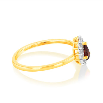 0.27 Carat Red Garnet and Diamond Ring in 9ct Yellow Gold