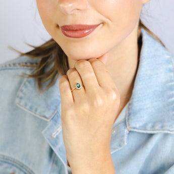 Created Emerald & Zirconia Ring in 9ct Yellow Gold