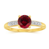 Created Ruby & Zirconia Ring in 9ct Yellow Gold