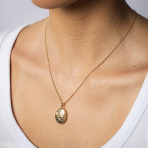 Peridot & Diamond Oval Locket in 9ct Yellow Gold