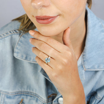 3.17 Carat London Blue Topaz Oval and Diamond Ring in 9ct Yellow Gold