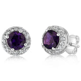 Amethyst and White Zirconia Earring and Pendant on Chain in Sterling Silver