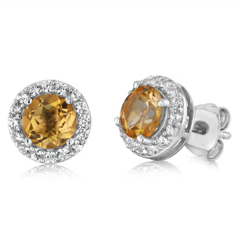Citrine and White Zirconia Earring and Pendant Set on Chain in Sterling Silver