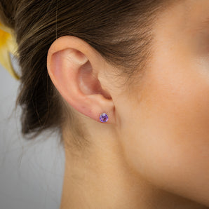 Natural Amethyst Stud Earrings in Sterling Silver