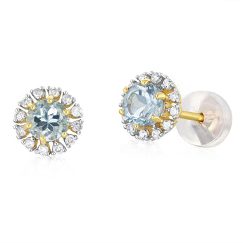 Blue Topaz and Diamond Stud Earrings in 9ct Yellow Gold