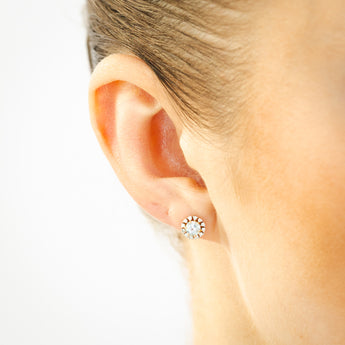Blue Topaz and Diamond Stud Earrings in 9ct Yellow Gold