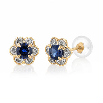 Created Sapphire and Diamond Stud Earrings in 9ct Yellow Gold