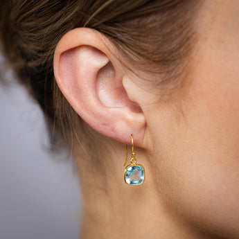 2.50 Carats Natural Blue Topaz Drop Earrings in Gold Plated Sterling Silver
