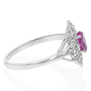 Created Pink Sapphire & Diamond Ring in Sterling Silver