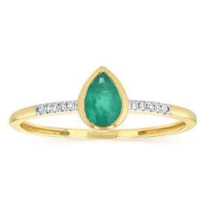 Created Emerald and Diamond Ring in 9ct Yellow Gold