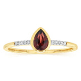 Created Red Garnet and Diamond Ring in 9ct Yellow Gold