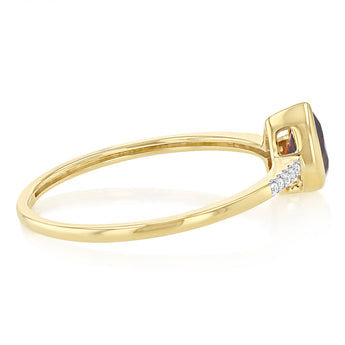 Created Red Garnet and Diamond Ring in 9ct Yellow Gold