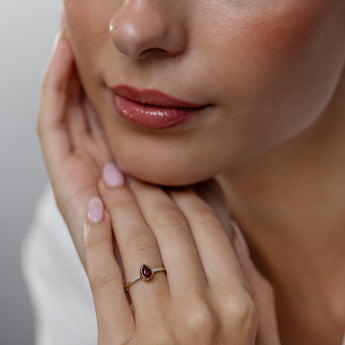Created Red Garnet and Diamond Ring in 9ct Yellow Gold