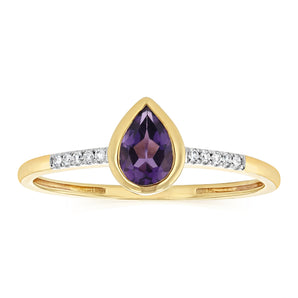 Created Amethyst and Diamond Ring in 9ct Yellow Gold