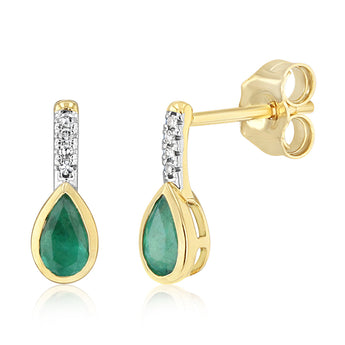 Created Emerald and Diamond Drop Earrings in 9ct Yellow Gold