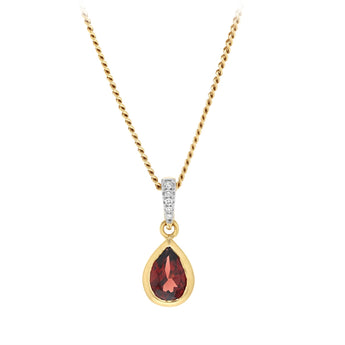 Created Red Garnet and Diamond Pendant in 9ct Yellow Gold