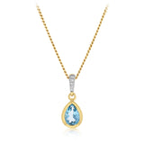 Created Blue Topaz and Diamond Pendant in 9ct Yellow Gold