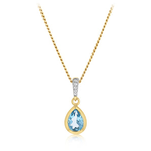 Created Blue Topaz and Diamond Pendant in 9ct Yellow Gold