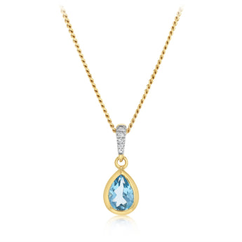 Created Blue Topaz and Diamond Pendant in 9ct Yellow Gold