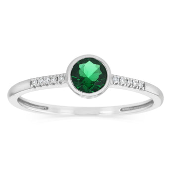 Created Emerald and Diamond Ring in Sterling Silver