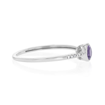 Created Amethyst and Diamond Ring in Sterling Silver