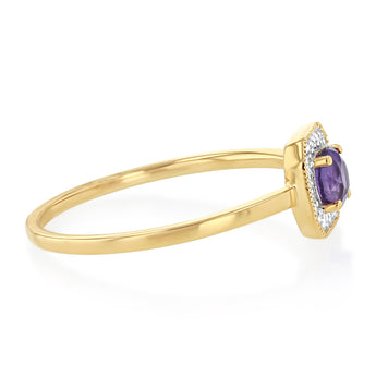 Created Amethyst and Diamond Ring in 9ct Yellow Gold