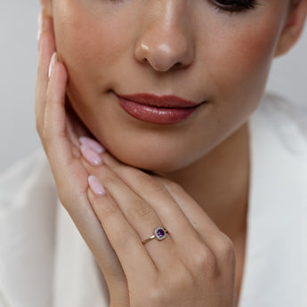 Created Amethyst and Diamond Ring in 9ct Yellow Gold