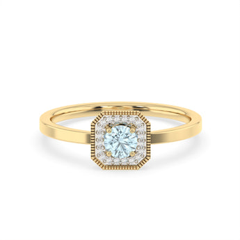 Created Blue Topaz and Diamond Ring in 9ct Yellow Gold