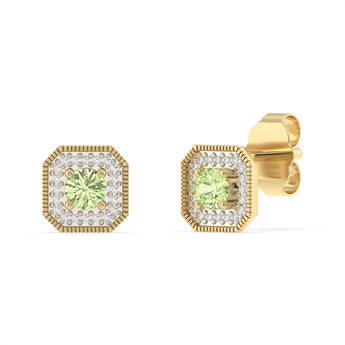 Created Peridot and Diamond Stud Earrings in 9ct Yellow Gold