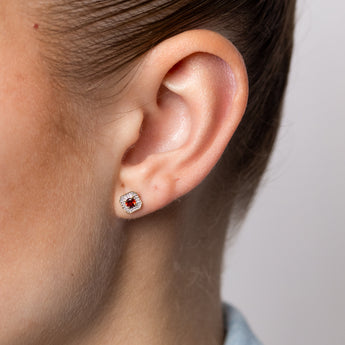 Created Red Garnet and Diamond Stud Earrings in 9ct Yellow Gold