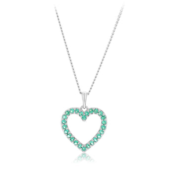 Created Emerald Open Heart Pendant in 9ct White Gold