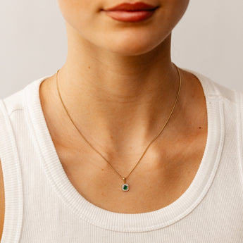 Created Emerald and Diamond Pendant in 9ct Yellow Gold