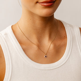 Created Red Garnet and Diamond Pendant in 9ct Yellow Gold