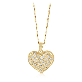 Cubic Zirconia Heart Pendant in 9ct Yellow Gold