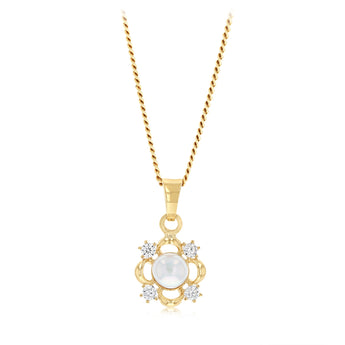 Freshwater Pearl and Cubic Zirconia Pendant in 9ct Yellow Gold