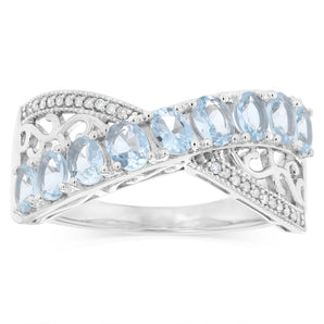 1.70 Carat Aquamarine and Diamond Ring in Sterling Silver