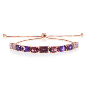 Rhodolite and Pink Amethyst Bolo Bracelet in Rose Gold Plated Sterling Sterling