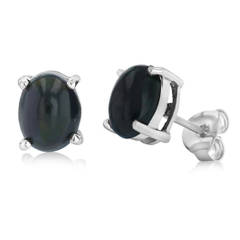 Black Opal Stud Earrings in Sterling Silver