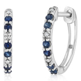 Natural Blue Sapphire and Diamonds Hoop Earrings in 9ct White Gold