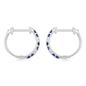 Natural Blue Sapphire and Diamonds Hoop Earrings in 9ct White Gold