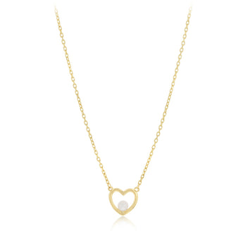 Pearl Heart Adjustable 45cm Necklace in 9ct Yellow Gold