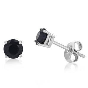 Natural Black Sapphire Stud Earrings in Sterling Silver