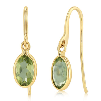 Natural Peridot Bezel Drop Earrings in 9ct Yellow Gold