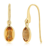 Natural Citrine Bezel Drop Earrings in 9ct Yellow Gold