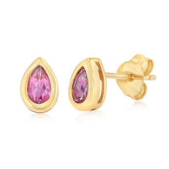 Pink Topaz Stud Earrings in 9ct Yellow Gold