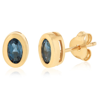 London Blue Topaz Stud Earrings in 9ct Yellow Gold