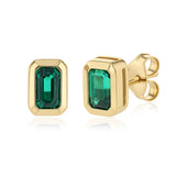 Created Emerald Stud Earrings in 9ct Yellow Gold