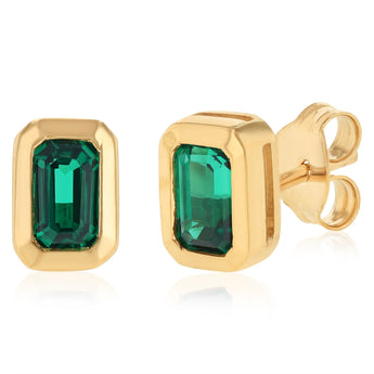 Created Emerald Stud Earrings in 9ct Yellow Gold
